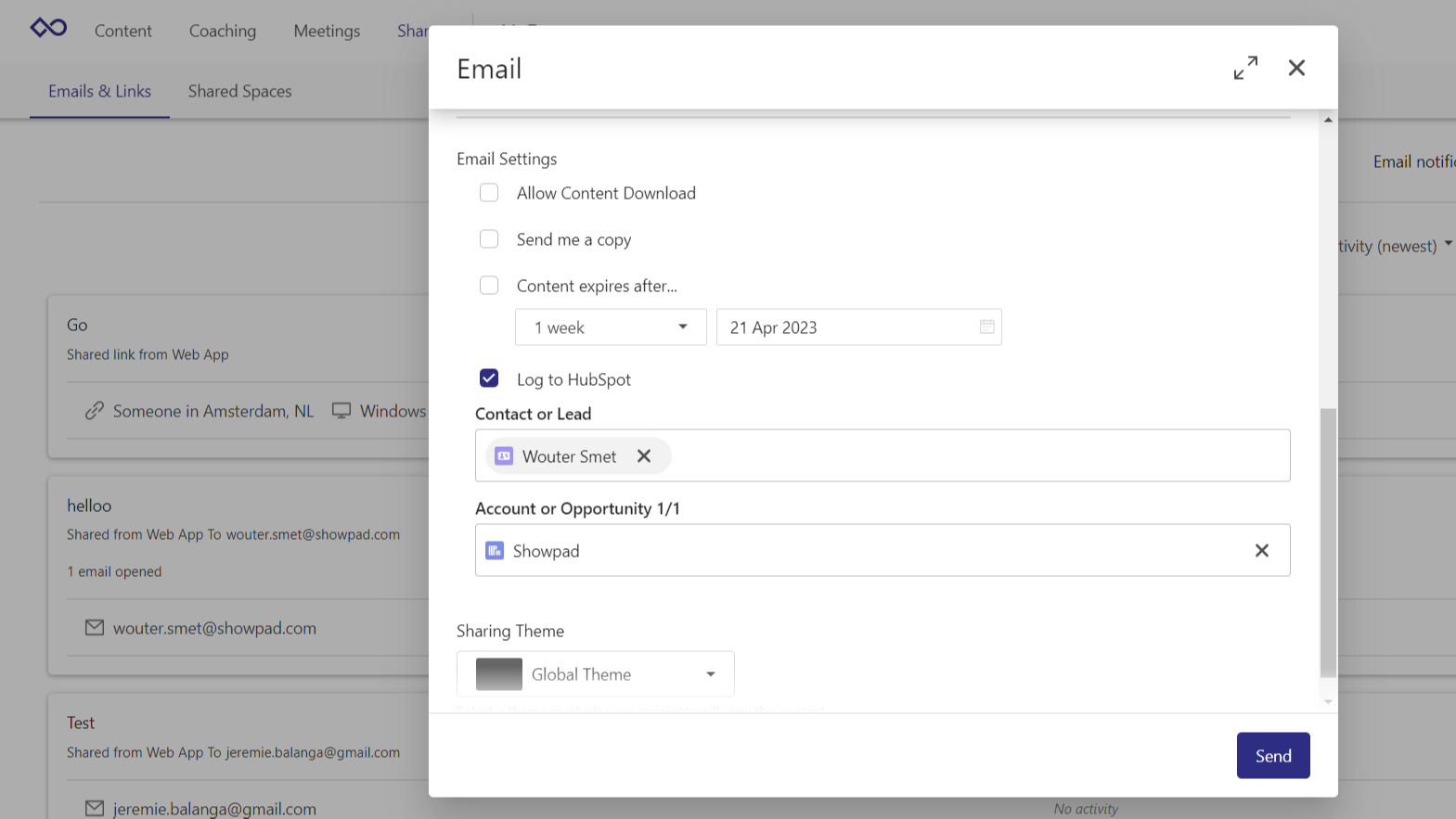 Automatic suggestions for Contact, Account, and Deal logging